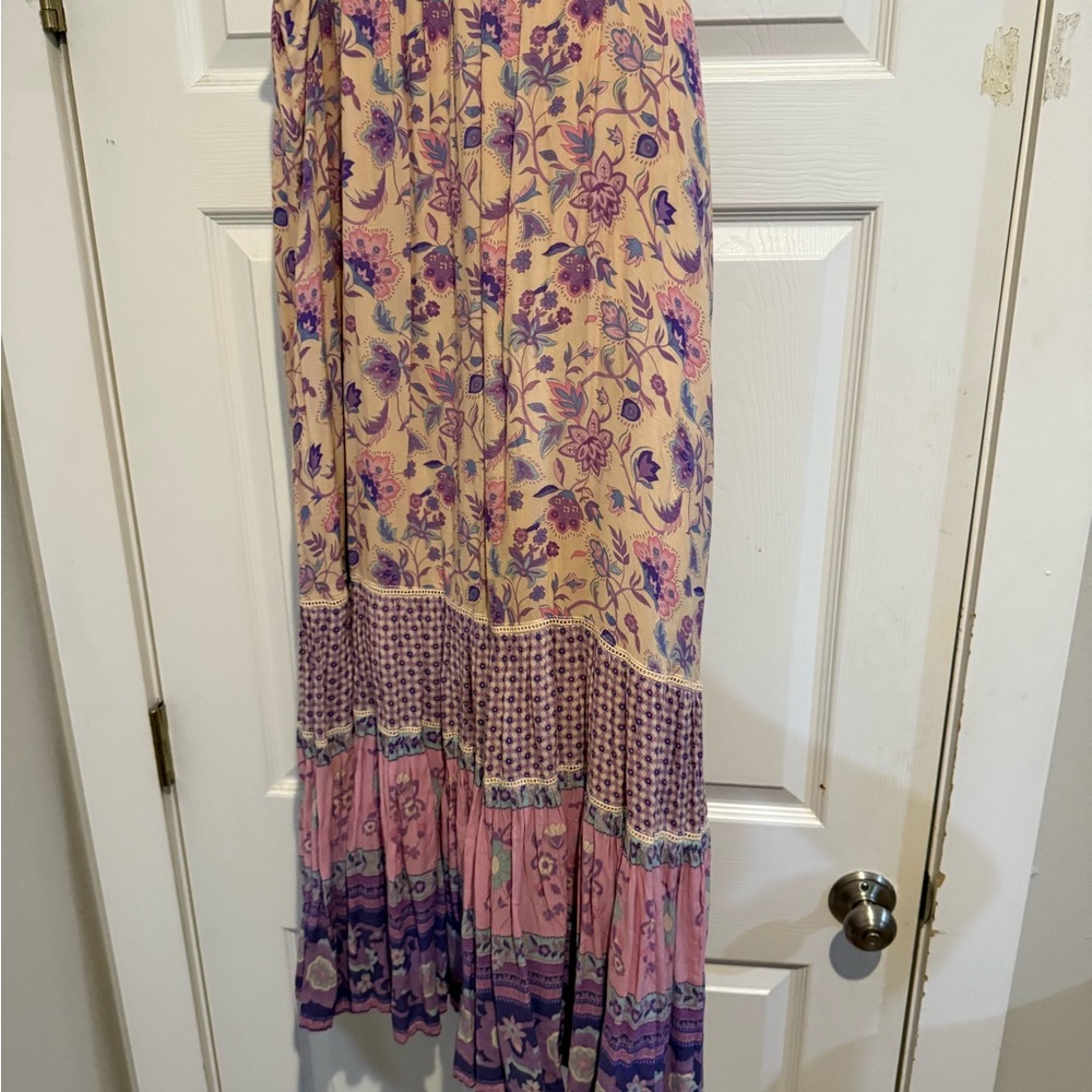 Spell Cream and Purple Tiered Maxi Skirt Resort Wear